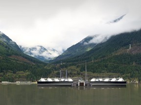 Artist's rendering of the proposed Woodfibre LNG project near Squamish, BC
