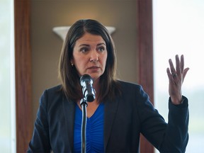 UCP leadership candidate Danielle Smith speaks at a campaign rally in Chestermere on Tuesday, Aug. 9, 2022.