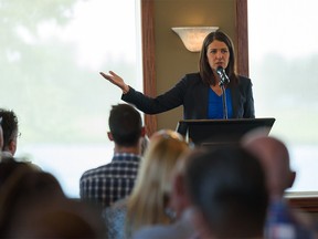 UCP leadership candidate Danielle Smith speaks at a campaign rally in Chestermere on Tuesday, August 9, 2022.