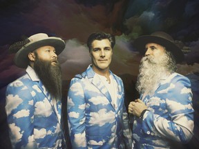 Washboard Union Everbound cloud suit photo. (l-r) Chris Duncombe, Aaron Grain, David Roberts). 2020 [PNG Merlin Archive]