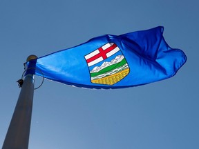 Alberta's provincial flag flies in Ottawa, Monday July 6, 2020.