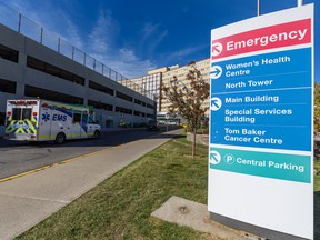 An ambulance makes its way to the entrance of the emergency room at Foothills Medical Center on Friday, September 24, 2021.