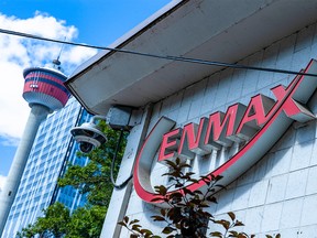 The sign outside Enmax Substation 5 was photographed with the Calgary Tower in the background on Tuesday, August 16, 2022.