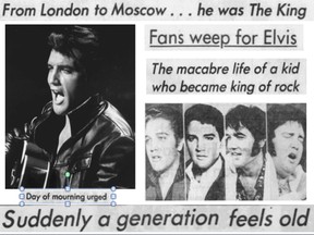 On this day, August 16, 1977, Elvis Presley died.  The images are photos and headlines that the Calgary Herald published after his death.