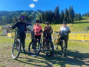 An image of four women on mountain bikes at Sun Peaks Resort near Kamloops, BC, Canada.