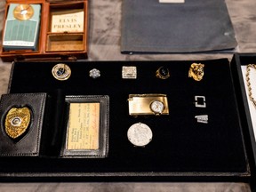 More items from a personal jewelry collection of Elvis Presley and Colonel Tom Parker, which has been missing for decades.  REUTERS/Aude Guerrucci