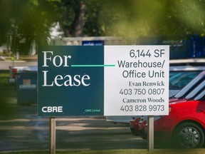 A commercial for lease sign in the Manchester industrial area in Calgary was photographed on Wednesday, August 24, 2022.