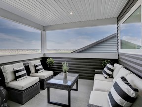 The balcony of the Champion showhome by Cedarglen Homes in Belmont.