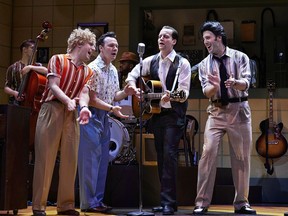 The cast of Million Dollar Quartet featuring Steven Greenfield, front left, Kale Penny, Devon Brayne and Michael Vanhevel. Back row is Eric Wigston and Steven Jackson Jr. Photo by Trudie Lee