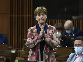 Minister of Agriculture and Agri-Food Marie-Claude Bibeau rises during question period in the House of Commons on Parliament Hill in Ottawa on Friday, June 3, 2022.
