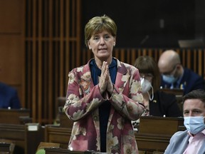 Agriculture and Agri-Food Minister Marie-Claude Bibeau stands during question period in the House of Commons on Parliament Hill in Ottawa on Friday, June 3, 2022.