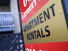 An apartment rental sign was photographed in northeast Calgary on Tuesday, August 23, 2022.