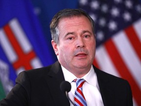 Premier Jason Kenney at the McDougall Centre in Calgary on April 12, 2022.