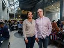 Kelly Schmitt, Benevity CEO, left, and Bryan de Lottinville, Benevity Founder and Executive Chairperson, pose for a photo at a lunch gathering event at Platform Calgary on Wednesday, September 14, 2022. 