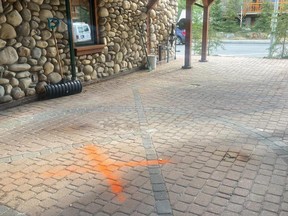 Blood stains on the ground at the Marten Street apartment building.