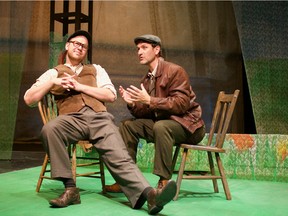 Griffin Cork, left, and Nathan Schmidt in Rosebud Theatre's Stones in His Pockets. Courtesy Rosebud