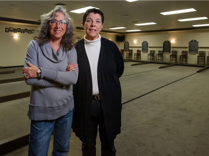  Linda Blasetti, left, historian for the Calgary Italian Cultural Centre, and Rafela Grossi, executive director, at the centre’s bocce lanes on Wednesday.