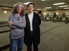 Linda Blasetti, left, historian of the Italian Cultural Center of Calgary, and Rafela Grossi, executive director, on the center's bocce courts on Wednesday.
