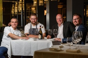 From left: Guiseppe Di Gennaro, director with Fleetwood Restaurant Group; Ethan Campbell, chef de cuisine at Luca; Vintage Group president Lance Hurtubise; and Michael Scalise, director of operations. Azin Ghaffari/Postmedia