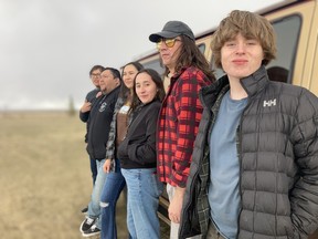 From left: Lennon Owl Child, Carlin Black Rabbit, Hannah Owl Child, Erin Manyheads, Dave Lawrence and Luke Lambert in TNT FUBAR. Photo by Ramsey Kunkel