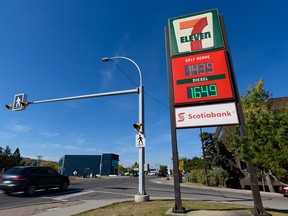 Price of gas is 143.9 cents/litre at a Seven Eleven gas station in Calgary on Tuesday, September 27, 2022.