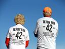 Participants show their support at the Terry Fox Run held at Fort Calgary in downtown Calgary on Sunday, September 18, 2022.