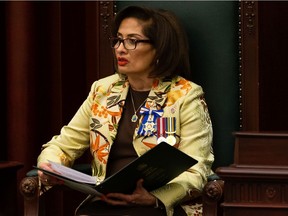 Albera Lt.-Gov. Salma Lakhani reads the speech from the throne at the opening of the third session of the province's 30th legislature in Edmonton, on Tuesday, Feb. 22, 2022.