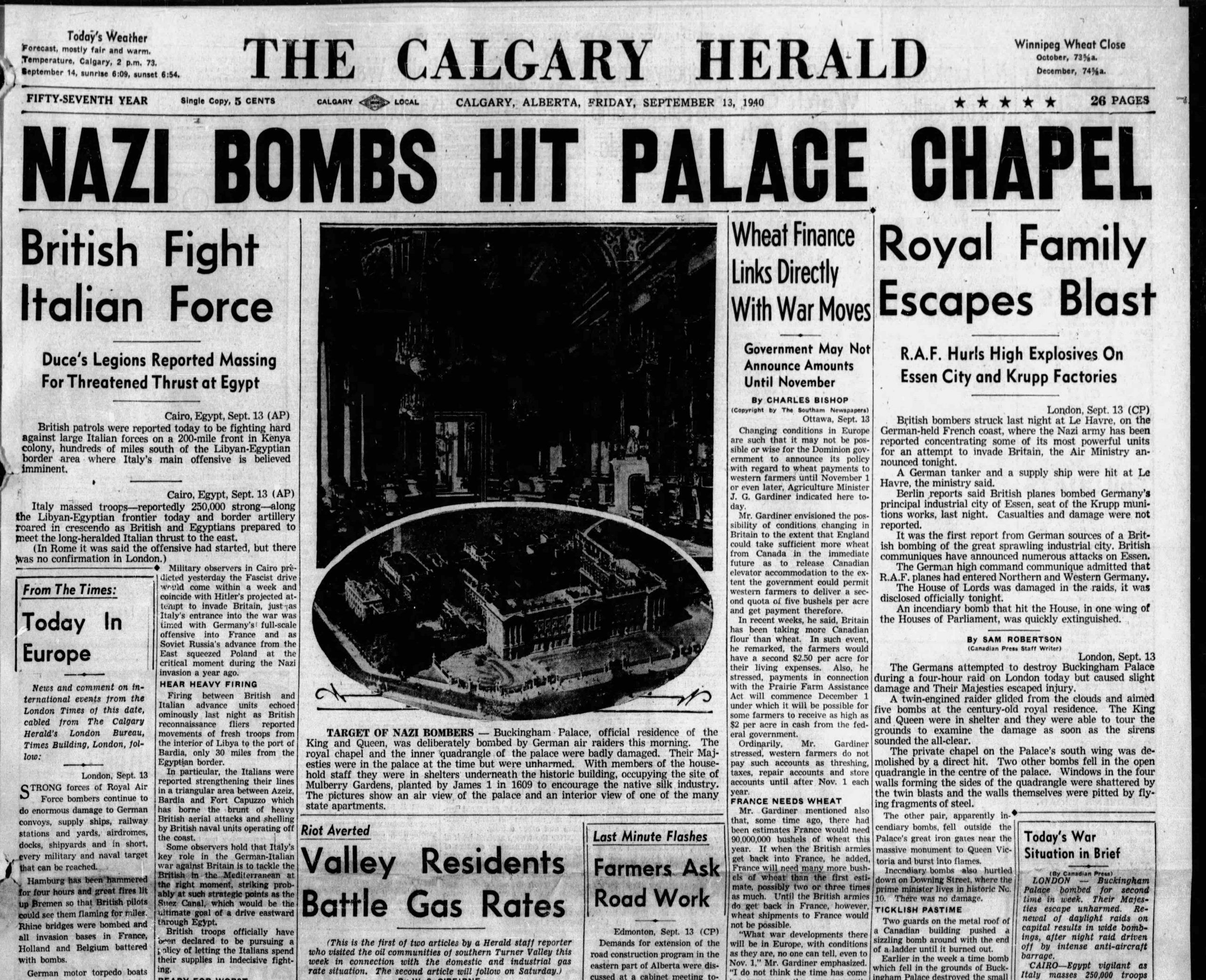Today in history: Buckingham Palace bombed and Peter Lougheed dies