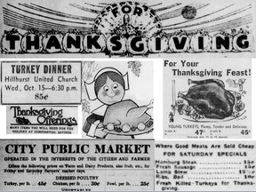 Turkey ads from the Calgary Herald 100, 75 and 50 years ago.