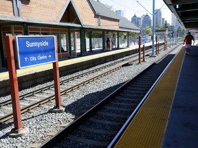 A view of the Sunnyside LRT platform in northwest Calgary.