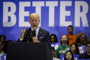 US President Joe Biden addresses his supporters at a Democratic National Committee event in Washington on Friday.