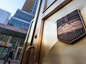 The brass doors outside the Calgary Courts Center were taken down on Tuesday, September 27, 2022.