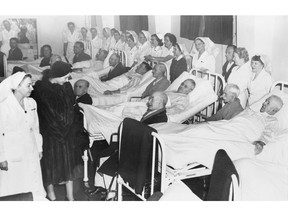 Princess Elizabeth visiting veterans at Colonel Belcher Hospital in Calgary on October 18, 1951. Courtesy Glenbow Archives.