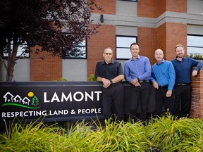 (L to R) Roy Moore, Phil Moore, Gerald Lamont and Scott Lamont. Phil and Scott are taking over the running of Lamont Land from their fathers. Photo courtesy Lamont.