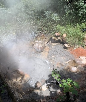 Bubbling mud pots release sulphur from the Rincon de la Vieja volcano in Costa Rica. There are hikes through the national park that showcase the waterfalls and steam vents, an abundance of birds and howler monkeys.