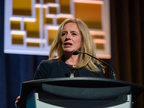 Alberta NDP leader Rachel Notley speaks at the Alberta Municipalities convention at the Telus Convention Centre.