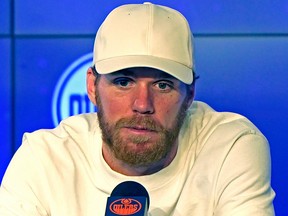 Edmonton Oilers captain Connor McDavid answers questions at a media conference in Edmonton on Tuesday June 7, 2022.