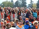 Hundreds gather at Fort Calgary during Orange Shirt Day ceremonies on the second National Day of Truth and Reconciliation on Friday.