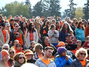 Hundreds gather at Fort Calgary during Orange Shirt Day ceremonies on the second National Day for Truth and Reconciliation on Friday.
