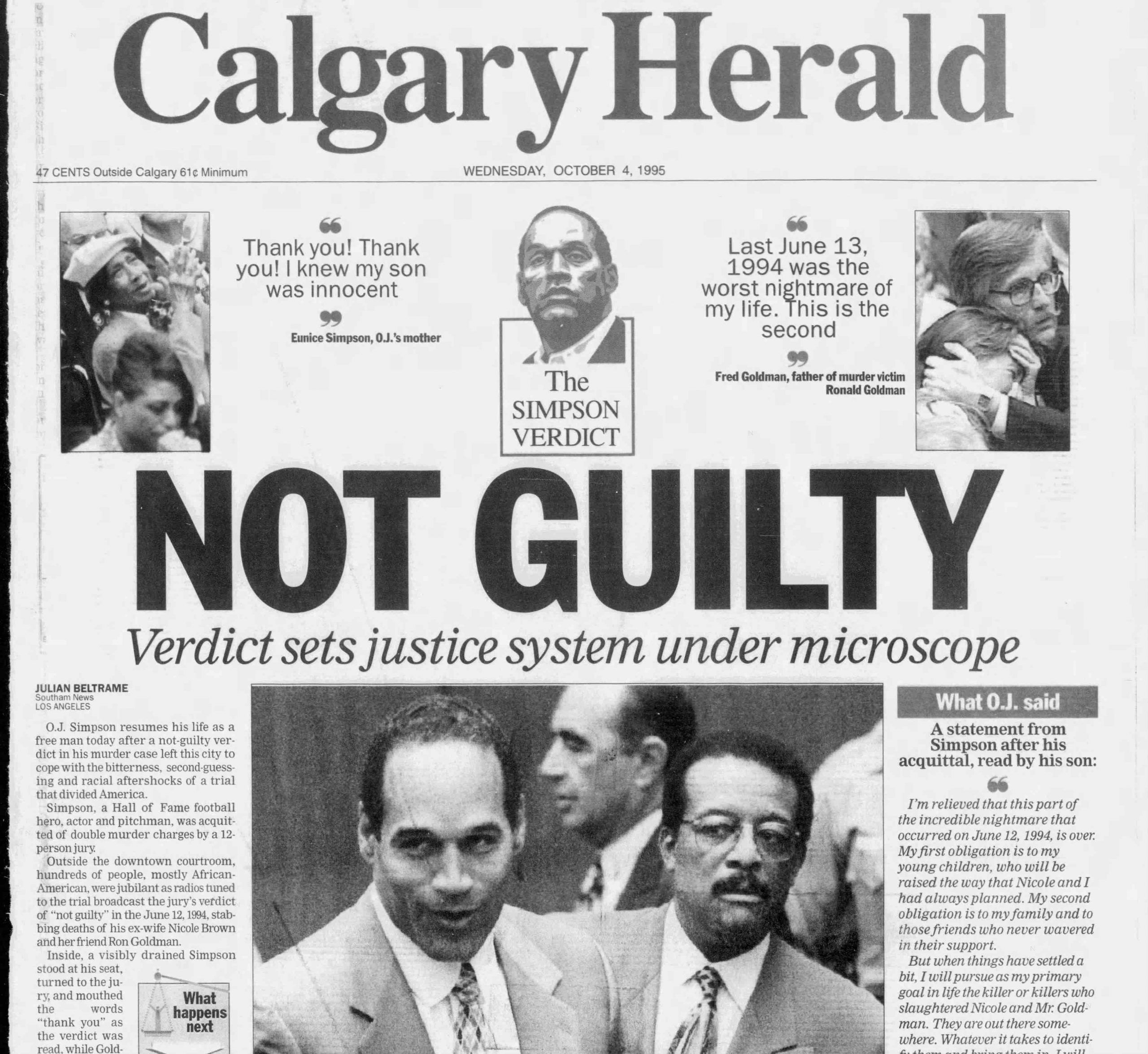 O.J. Simpson found not guilty 28 years ago today Calgary Herald