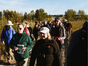 A group of about 70 people toured the wetlands in the Ricardo Ranch area on Saturday, Sept. 17, 2022. Environmentalists are raising concerns about the loss of wetland habitat to development.