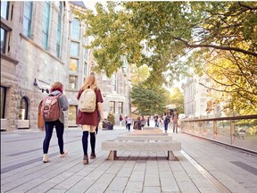 Students walking on Redpath Terrace at McGill University in Montreal. Courtesy, Valeria Lau, McGill University