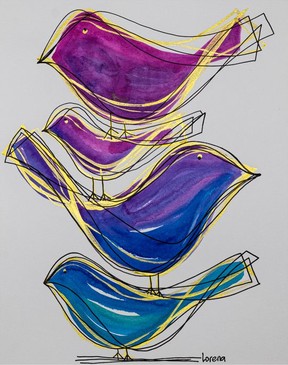 Lorena Mibelli Toledo’s Birdies with Gold was donated to Art is the Heart of the Home.