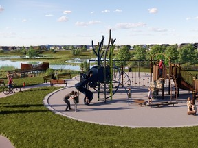 An artist's rendering of a playground in the new community of Hotchkiss, by Hopewell Residential and Qualico Communities.