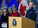 Calgary Police Chief Mark Neufeld speaks to the media during a press conference announcing the Community Mobile Crisis Response at Calgary Police Headquarters on Tuesday, October 11, 2022. 