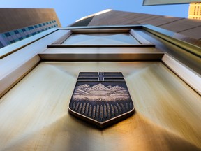 The historic bronze doors outside the Calgary Court Center.