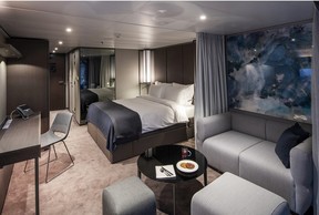A luxury veranda suite aboard the yacht Scenic Eclipse.
