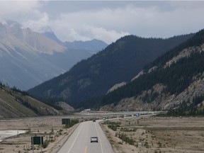 This file image shows the Icefields Parkway between Lake Louse and Jasper, Alta., on August 17, 2021.