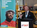 Homebuilder Jay Westman announces a $15-million scholarship program for building trades at SAIT on Tuesday, October 18, 2022. 