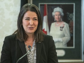 Danielle Smith speaks after being sworn in as Alberta 
Premier-designate in Edmonton on Tuesday October 11, 2022.